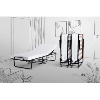 Beauty.Scouts Gästebett Gideon schwarz Struktur 90x200cm verstellbares Kopfteil DICO Raumsparbett Einzelbett Metallrahmen Klappbett Faltbett max 130kg belastbar
