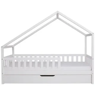 Ticaa Hausbett Lou mit Rausfallschutz und Zusatzbett, aus Kiefer weiß