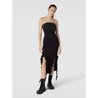 Knielanges Bandeau-Kleid mit Gehschlitzen Modell 'LILA', Black, M
