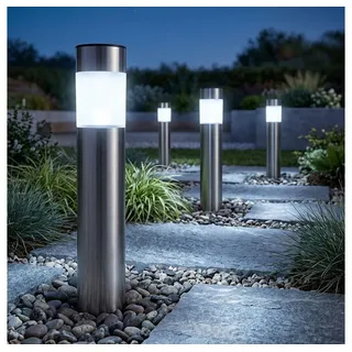 GLOBO LIGHTING LED Solarleuchte, LED-Leuchtmittel fest verbaut, Kaltweiß, LED Solar Erdspieß Leuchte Stecklampe Standleuchte silberfarben