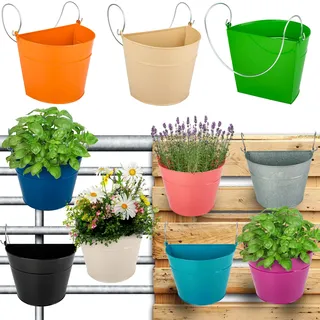 alles-meine.de GmbH Hänge - Topf/Blumentopf/Hängetopf Farbwahl Ø 22 cm - Metall - bunter Farb-Mix - HALB RUND - Hängend/mit Haken & Halterung - Aufhängen - groß - mit H..