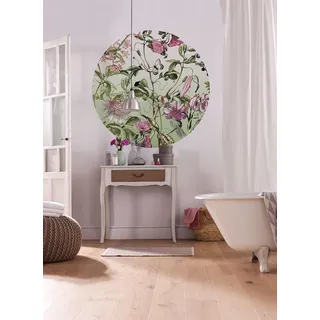KOMAR Sanders - Sanders selbstklebende runde Tapete, Blumen, Grün und Rosa Ø 125 cm 611791