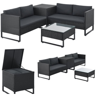 Juskys Polyrattan Lounge Santorini - Outdoor Sitzecke mit Beistelltisch & Auflagenbox - Schwarz