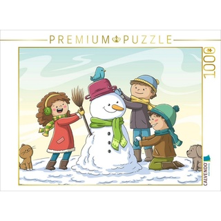 CALVENDO Puzzle CALVENDO Puzzle Drei Kinder bauen einen Schneemann 1000 Teile Lege-Größe 64 x 48 cm Foto-Puzzle Bild von Gabi Wolf, 1000 Puzzleteile