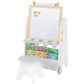 COSTWAY Standtafel, 4 in 1 Kinder Staffelei mit mit Magnettafel grau