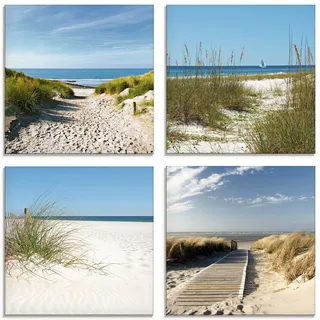 ARTland Wanddeko Glasbilder Wandbild Glas Bild Set 4 teilig je 40x40 cm Quadratisch Strand Meer Nordsee Küste Sand Dünen Natur Landschaft Maritim S6MI