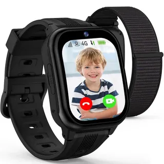 ralio R5 Plus Smartwatch Kinder mit gebogenem Ultra-HD-Display, schwarz GPS Tracker Kinderuhr für Mädchen Jungen – ideales Geschenk - Schwarz