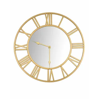 QHENS Wanduhr Gold 50 cm, Große Lautlose Wohnzimmeruhr ohne Tickgeräusche, Vintage Metall-Wanduhr mit Acryl-Spiegeloptik, Römische Ziffern, Gut Ablesbar, Batteriebetrieben