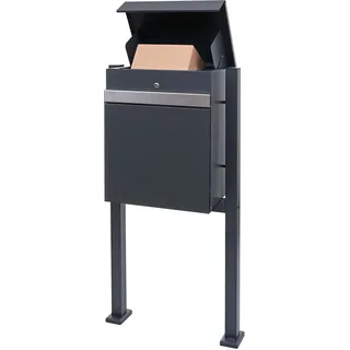MCW Paketkasten mit Standfuß MCW-K41, Paketbox Paketstation Standbriefkasten, Metall ~ verzinkt anthrazit-Edelstahl