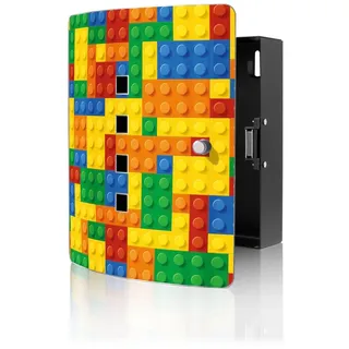 banjado Schlüsselkasten Edelstahl mit Motiv Bausteine (verstellbarer Magnetverschluss, mit 10 Haken, gebogene Tür, einstellbarer Magnet), 24 x 21,5 x 7 cm schwarz