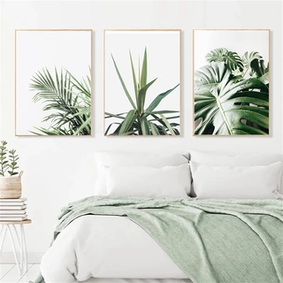TROYSINC 3er Design-Poster Set, Grüne Blätter Wandbilder, Tropisch Pflanze Leinwandbilder, Ohne Rahmen Natur Kunst Bilder für Wohnzimmer Schlafzimmer (Stil A,50 x 70 cm)