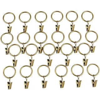 Zhcwldmi 40er-Set Gardinenringe mit Clips – Ringe für Gardinenstange in Antik-Messing-Optik, Vorhangringe mit Clips & Gardinenklammern aus Metall, 25mm Innendurchmesser