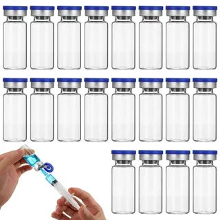 CRAFTHROU Bakteriostatisches Wasser zur Injektion mit Verschluss und Flachem Boden Glasfläschchen 20 Stück 10ml für Labor und Proben Sicher Verschließbar