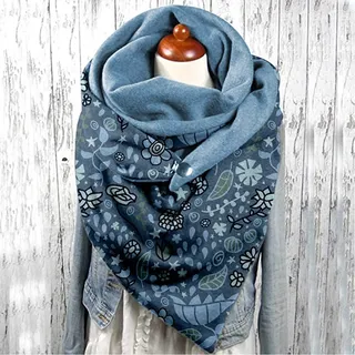Damen Dreieckschal Mit Knöpfen,Winter Warm Weich Winterschal Herbstschal Mode Drucken Halstuch Scarf Poncho Cape Vintage Blumen Dreieckstuch Wickelschal Halstücher Groß Frauen Deckenschal,Blau