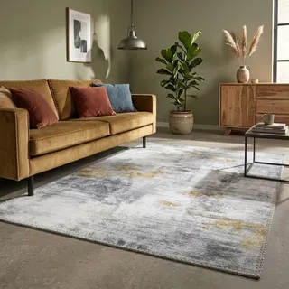 Moderner Teppich - Strong Grau Gelb - 200x290 cm - Polyester - Flachgewebe - Modern - Wohnzimmer, Esszimmer, Schlafzimmer