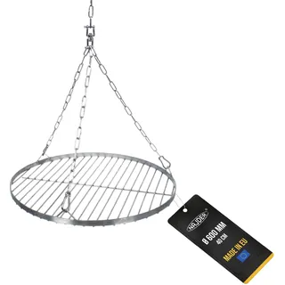 NAJDER Edelstahl Rund Grillrost Ø600 mm mit Aufhängekette Ø3 mm, Grillrost Rund für Schwenkgrill mit Kettensatz, Drehwirbel und Karabinerhaken, Hängegrill Rost mit Kette Satz
