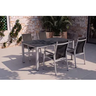 KETTLER BasicPlus Garten-Essgruppe, silber/anthrazit, Alu/Spraystone/Textil, 160x95 cm, 4 Stapelsessel