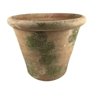 Hirsch Terracotta Vaso Caspo 40 cm Galestro Antik D-Aussen 40 cm D-Innen 36 cm Höhe 33 cm Stellfläche 26 cm Form Rund Blumentopf Kräutertopf