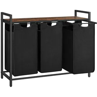 VASAGLE Wäschesammler 3 Fächer und Ablage 92,5 x 33 x 72 cm Braun-Schwarz 114,