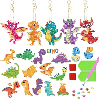 W Rxkiocs 21Stück Diamond Painting Set Diamant Painting Diamond Painting Sticker Dinosaurier Diamant Malerei Dekoration DIY Diamant Malerei Schlüsselanhänger für Notizbücher Mobiltelefone