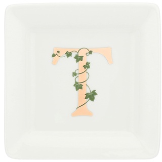 La Porzellan, Weiß, quadratische Untertasse, Buchstabe T, Möbel für Haus, Küche - Geschenkidee - Porzellan - 10 x 10 x 1,5 cm