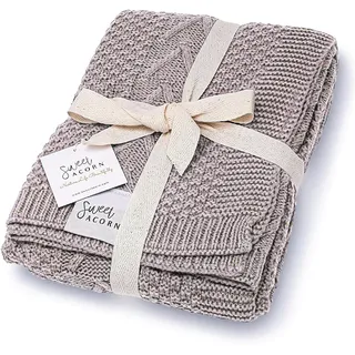 Sweet Acorn Strick-Babydecke mit Zopfmuster, Bio-Baumwolle, Decken für Kinderbett oder Kinderwagen, Empfangsdecken - Nebelgrau