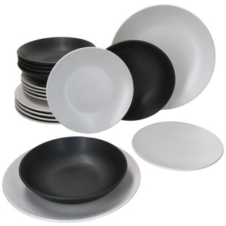 MamboCat Teller-Set Nero Bianco 18-tlg. Tellerset Weiß Schwarz 6 Personen Teller tief flach Bowl, Steingut