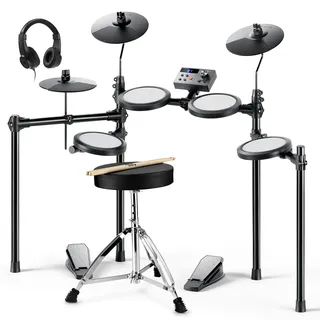 Donner DED-70 E Schlagzeug Elektronisch für Kinder, Electric Drum Set für Anfänger mit 150 Sounds 4 Quiet Mesh Pads 9" Becken Thron Kopfhörer Sticks 2 Pedale Weihnachten Geburtstag Geschenk für Kids