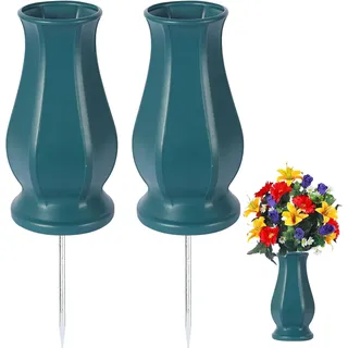TFANUO Friedhofsvasen mit Spikes, Grabvasen für Friedhof, mit Metallspikes und Scupper blau, 2 Stück