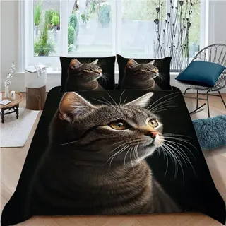SK-YBB Katze Bettwäsche 135x200 Bettwäsche-Sets 3D Druck Tier Kinder Bettbezug 135x200 mit 2 Kissenbezüge 80 * 80 Reißverschluss