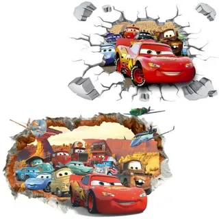 Kibi 2PCS 3D Aufkleber Cars Wandtattoo Cars Wandaufkleber Cars 3 Wandsticker Cars Wandtattoo Cars Kinderzimmer, Dekoration Abnehmbare Aufkleber Wall stickers XXL