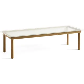 Kofi Kaffeetisch 50 x 140 cm Glasplatte mit Riffelstruktur mit Beinen aus Eiche