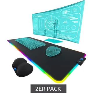 2er Sparpack Everlasting Comfort RGB Mauspad Gaming Unterlage mit LED-Beleuchtung, Handgelenkstütze und Farbwechselmodus großes Mouse-Pad 80x30cm Gaming Zubehör Schwarz - One-Size