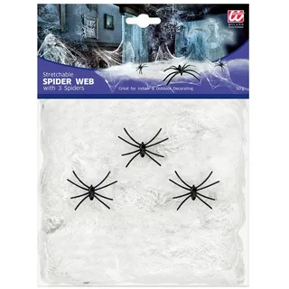 Magni Deko Spinnennetz 50 g mit 3 Spinnen Weiß