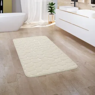 Paco Home Badematte Badezimmerteppich Waschbar Rutschfest Memory Foam Stein Optik 3D Creme 60x100 cm