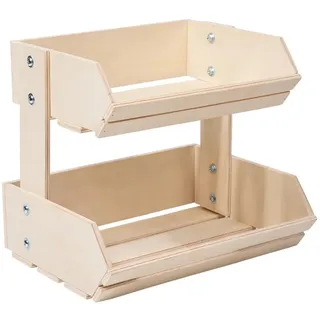 KyShaHo Obstkorb Aus mit 2 Ebenen, Mehrzweck-Aufbewahrungsbox für die Küche für Gemüse, Brot, Lebensmittelbehälter im Rustikalen Vintage-Stil,