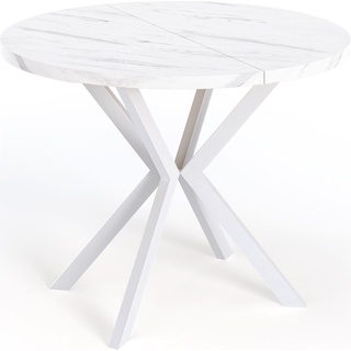 Runder Ausziehbarer Esstisch für 6-8 Personen - Loft Style Tisch mit Weiße Metallbeinen - 100 bis 180 cm - Industrieller Quadratischer Tisch für...