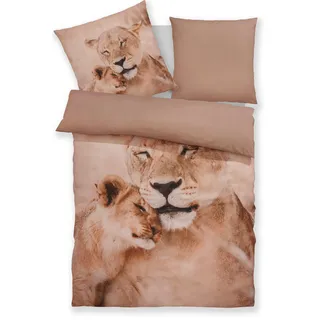 Bettwäsche OTTO HOME "Lyki", braun (löwe), B/L: 155cm x 220cm, 1 Stk., 1 Stk., Microfaser, B/L: 80cm x 80cm, 2 Stk., Microfaser, Obermaterial: 100% Polyester, Bettwäsche, Bettwäsche, ab Größe 135x200 cm, 100% Polyester, Katze, Pferd, Löwe, Pinguin