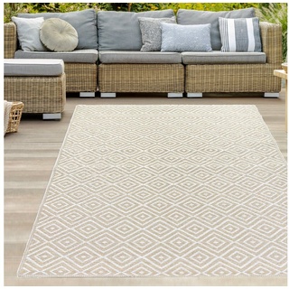 Outdoorteppich Kunststoff Outdoor-Teppich mit Rautenmuster in beige, Teppich-Traum, rechteckig beige|weiß 120 cm x 170 cm