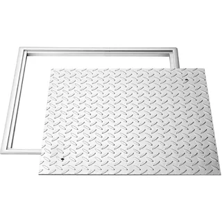 Vevor Schachtabdeckung mit Rahmen 50 x 50 cm, Quadratischer Schachtdeckel Klärgrubendeckel, Hochbelastbarer Rutschfester Gullydeckel aus Kohlenstoffstahl für Abflussrinne, für Gehwege Gärten Höfe