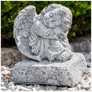 Antikas Gartenfigur Engel, Skulptur, groß, Steinsockel, Stein, Grau, H 22,5 x B 18,5 cm grau