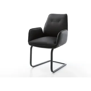 DELIFE Polsterstuhl Zoa-Flex, Freischwinger flach Schwarz Echt-Leder Schwarz Taschenfederkern schwarz