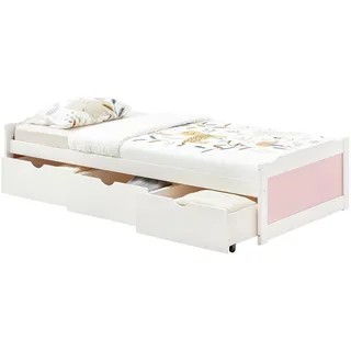 Idimex Bett Weiß, Rosa, Holz, Kiefer, Mode, 99x49x205 cm FSC Mix, Kinder- & Jugendzimmer, Kindermöbel, Kinderbetten, Kindereinzelbetten