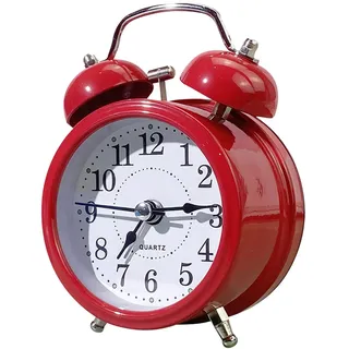 Fenteer Wecker, lauter Alarm, mechanischer Klingelton, tickt Nicht, Retro-Hintergrundbeleuchtung, analoge Uhr für den Tisch, Teenager-Schreibtisch, Rot