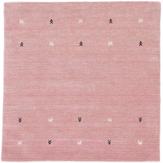 carpetfine Wollteppich Gabbeh Uni Quadratisch Rosa 200x200 cm | Moderner Teppich für Wohn- und Schlafzimmer