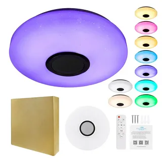 Sunicol LED Deckenleuchte Smart Deckenlampe mit Bluetooth Lautsprecher, RGB mit 3000-6500K, mit Fernbedienung /APP-Steuerung Ø 26 cm