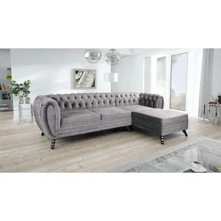 Edles Chesterfield Ecksofa Velours grau Couch Polstersofa Wohnlandschaft Sofa