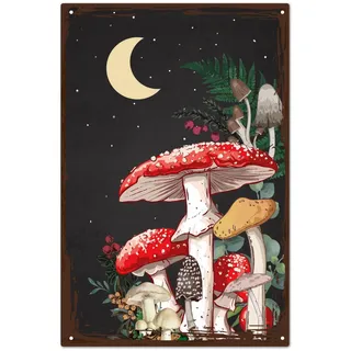 CREATCABIN Pilz-Schild,Vintage-Mond-Metall-Blechschild,Kaffee-Bar,Wanddekoration,Poster,Retro-Gemälde,Eisenkunst,Wandgemälde,Plaketten Für Kaffee-Bar,Küche,Zuhause,Badezimmer,Schwarz,30x20cm