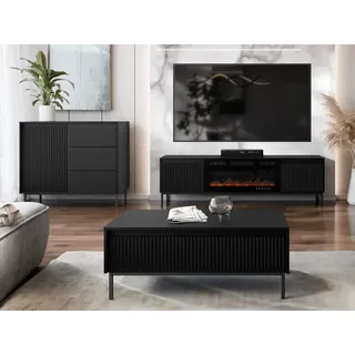 MIRJAN24 Wohnzimmer-Set Ozmi IV, (Kommode, TV-Lowboard mit Kamin, Couchtisch), Realistische LED-Flamme schwarz