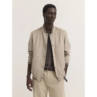 Collegejacke BUGATTI "Premium Suede", Herren, Gr. 58, beige (40, beige), 100% Polyester, unifarben, regular fit, Jacken Collegejacke, Regular Fit wasserabweisend